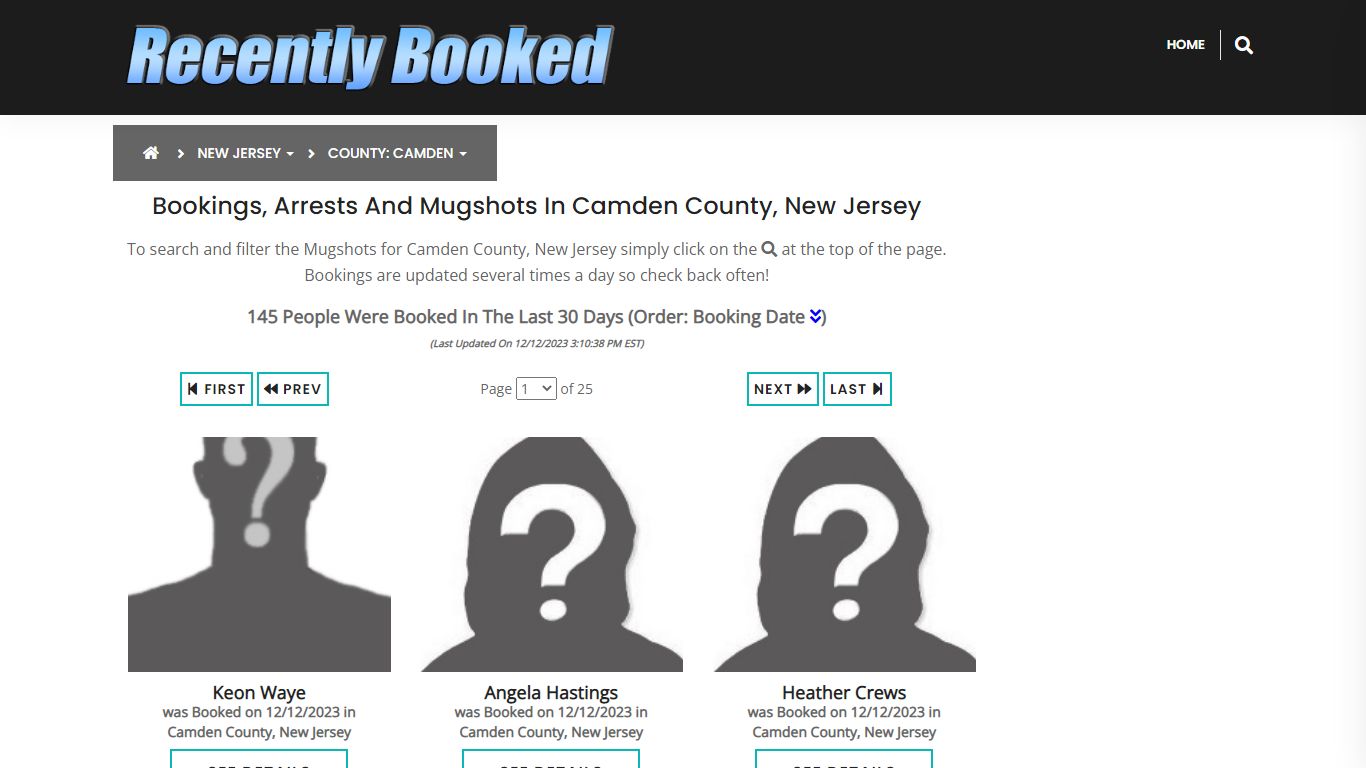 Bookings, Arrests and Mugshots in Camden County, New Jersey